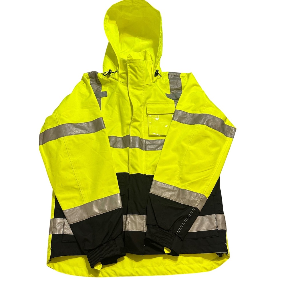 Tingley Jacket Mens M Yellow High Visibility Reflective Zip Hooded Outdoor Shell